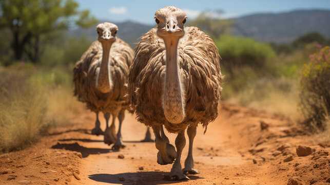ostrich walking in the desert