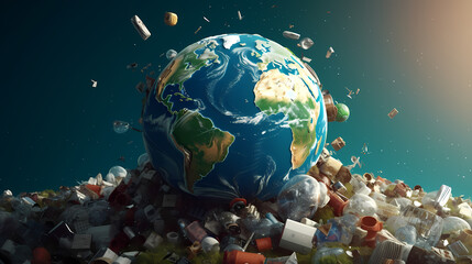Obraz na płótnie Canvas Globe on Pile of Plastic Waste