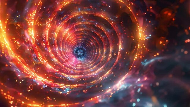 Vibrant digital art of a cosmic wormhole with swirling galaxies and stars, depicting deep space travel or science fiction concept.