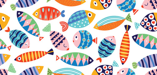 Cute fish. Kids background. Seamless pattern. Can be used in textile industry, paper, background, scrapbooking. - 776125872