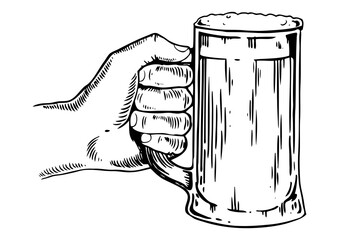 Beer mug in hand engraving PNG illustration