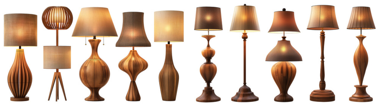 Collection of modern floor lamps for apartment isolated on transparent or white background