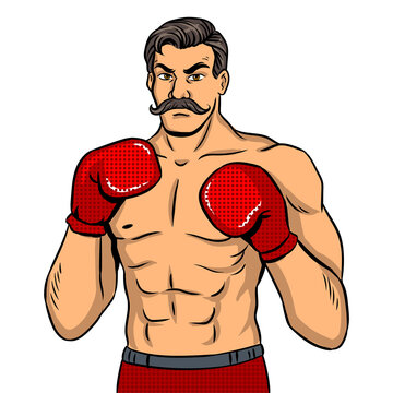 recommend clip art: Vintage boxer fighter with mustache pop art PNG
