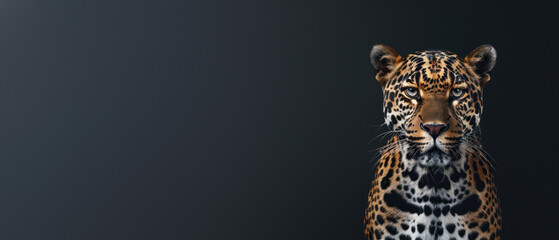 Elegance personified in this image of a jaguar with a penetrating stare on a gradient grey backdrop