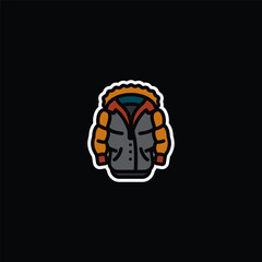 Original vector illustration. The badge of a puffed warm winter jacket with a hood.