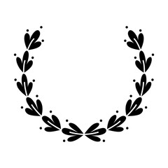 Vintage laurel wreath. Black silhouette circular sign depicting award achievement heraldry, nobility, emblem. Laurel wreath award, winning, prize or victory