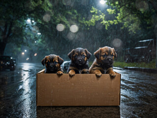 Baby Hunde ausgesetzt in einer Kiste