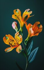 Elegant orange flowers bloom against a dark textured background, capturing the essence of nature's beauty and fragility.