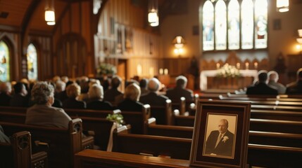 Memorial service for the old man, a respected member of the community who touched many lives through his kindness and generosity. - obrazy, fototapety, plakaty