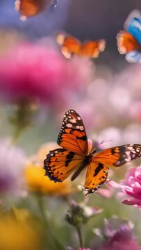 A 4K Springtime Paradise: Looping Video of Vibrant Flowers and Butterflies Dancing in the Breeze