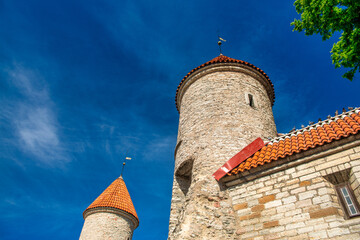 Tallinn, Estonia - July 15, 2017: Tallinn streets and medieval buildings on a sunny summer day