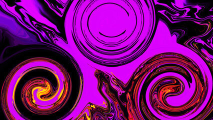 Swirl bright purple pink color wave on dark royal background. Neon yellow red light. Digital backdrop. Abstract wall. Cover design. Galaxy trippy space. Metaverse scene. Tech pattern. Token concept.