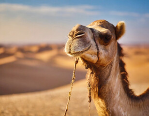 Camel head shot in the Sahara desert.