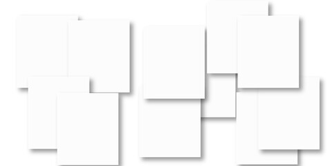Abstract design with white transparent material in triangle and square shapes on white background. Square in bright light with paper texture.Modern and creative design with different size white boxes.