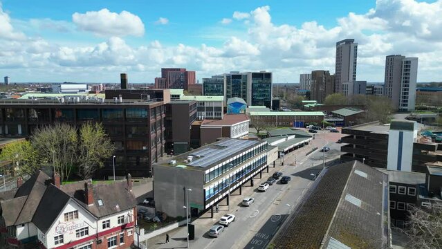 Aerial Footage of Central Coventry City Centre of England United Kingdom