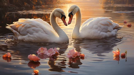 Rolgordijnen two swans on the water © qaiser