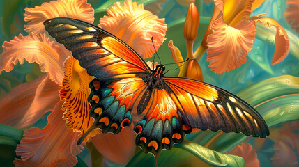 Butterflies with uniquely patterned wings resting on an elegant flower, showcasing nature's accessoriness and aesthetics