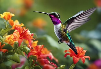 Obraz premium Hummingbird feeding on flower