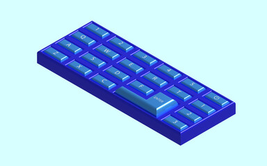 3d realistic blue keyboard. Modern technology illustration.