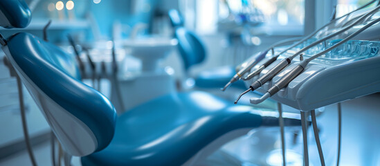 Stomatology medicine. Dentistry equipment, instrument and chair. Dental clinic.
