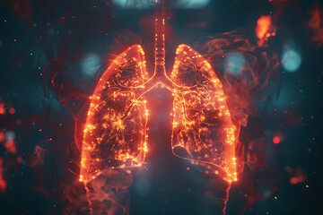 Impressive wireframe-based visualization against a radiant translucent backdrop, featuring the intricate structure of human lungs, perfect for medical-themed designs and health concepts - obrazy, fototapety, plakaty