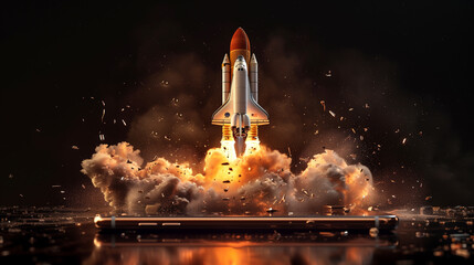Bitcoin Rocket Launching into Space, Growth Concept - obrazy, fototapety, plakaty