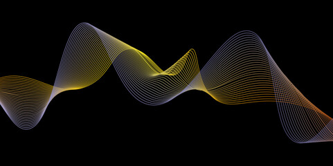 abstract background. yellwe light waves on a black background.Abstract music wave element for design. Element for design isolated on black.Digital structure with particles.