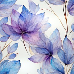 Seamless purple floral and leaves pattern background