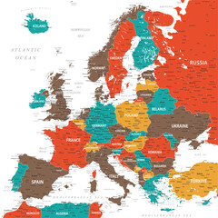 Europe - Highly Detailed Colored Vector Map of the Europe. Ideally for the Print Posters - obrazy, fototapety, plakaty