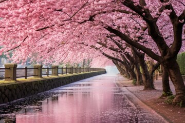 Breathtaking scene of cherry blossoms, A cherry blossom scene in full bloom, Ai generated