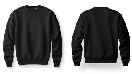 Black color crew neck blank template front and back view isolated on white background. sweatshirt  mock up