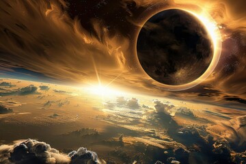 Solar eclipse with beautiful sky
 - obrazy, fototapety, plakaty