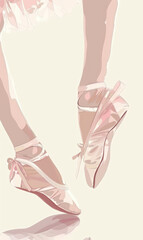 Pointe ballet shoes on a pastel pink backdrop.
