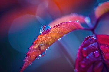 Water drops on a leaves, and flowers in a colorful garden