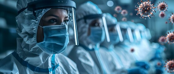 Studying Viruses in Masks: Scientists Working to Protect Public Health. Concept Virus Research, Mask Development, Public Health, Science Innovation, Disease Prevention