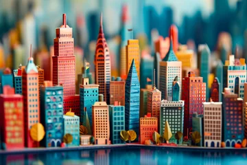 Foto auf Acrylglas Colorful cityscape made out of Legos with skyscrapers and body of water. © valentyn640
