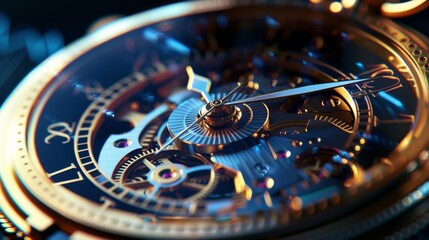 Macro shot of an intricate watch mechanism showcasing gears and hands, symbolizing precision and time.