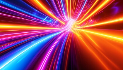 3d render, abstract multicolor spectrum background, bright orange blue neon rays and colorful glowing lines