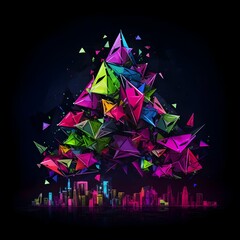 Futuristic Neon Origami: A Visionary Interpretation of the World in Paper