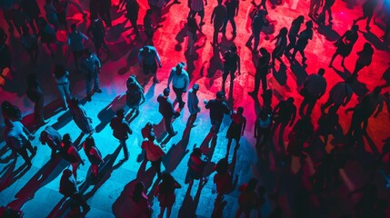 a crowd of dancing people, light shadows
