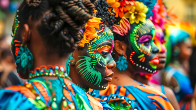 Vibrant carnival face paint and costumes