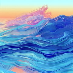 Fototapeta na wymiar Digital abstract waves, pixelated oceans in surreal colors, dynamic and fluid