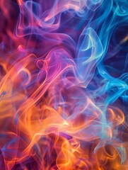 Electric neon smoke, abstract and fluid, dynamic movements in vivid colors