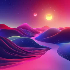 Wandcirkels aluminium Ethereal landscape of neon dreams, smooth gradients, abstract and surreal © kitinut