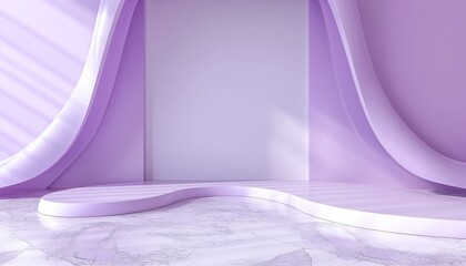 A beautiful abstract modern light lilac backdrop for a product presentation with a smooth pnik marble floor