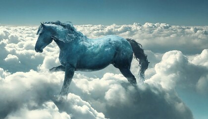 Obraz na płótnie Canvas Water horse walking above the clouds