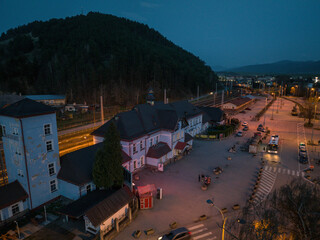 Night view of the railway station in Ruzomberok, Slovakia