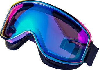 Colorful ski goggles with reflective lens isolated cut out on transparent background