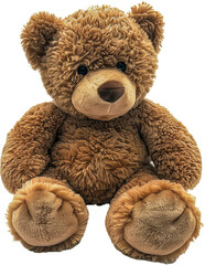 Plush teddy bear sitting cut out on transparent background