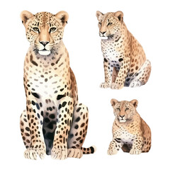 Watercolor painting vector of leopard collection, isolated on a white background, leopard vector, clipart Illustration, Graphic logo, drawing design art, clipart image